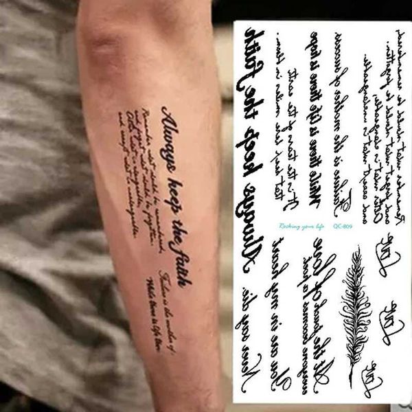 Tattoo Transfer wasserdichte temporäre Tattoo Aufkleber Englisch Alphabet Persönlichkeit 3d Körperkunst Flash Tatoo gefälschte Tattoos Mädchen Männer halb dauerhaft 240427