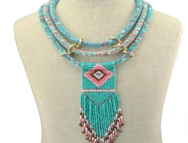 Boho Indian Multi -Layered Lätzchen Halskette handgefertigtes Harz Perlen Perlen Long Quaste Blume Statement Halsketten Frauen Afrikanische Schmuck Y6106319