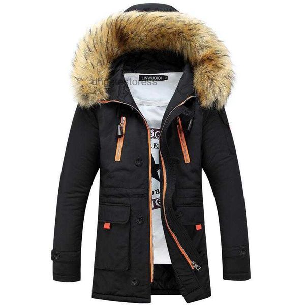 Herren down Parkas Herren verdicken Winterjacken Kunstpelzkragen Lange Männer Outwear mit Kapuze -Windbreaker -Schichten männlicher Schneejacke im Freien Gerinnsel