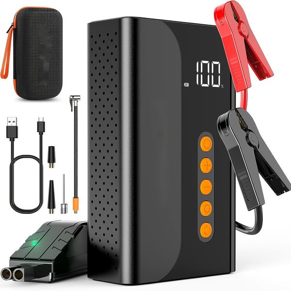 Jump Starter com compressor de ar 10400mAh Carregador de bateria portátil 150psi Inflador de pneu LCD Banco de energia LED LED LUZ 12V Bateria de bateria