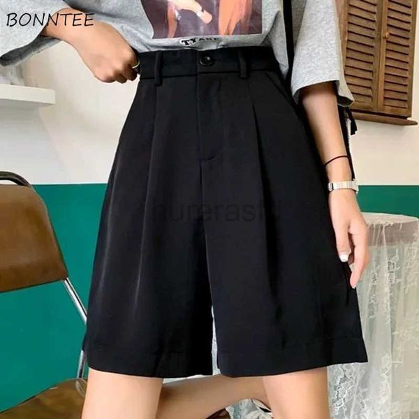 Shorts da donna Shorts Solidi Donne Summer Girls Simple Streetwear Office streetwear Office Lady Korean Style Leisure Straight S-5xl All-Match Pieghe D240426