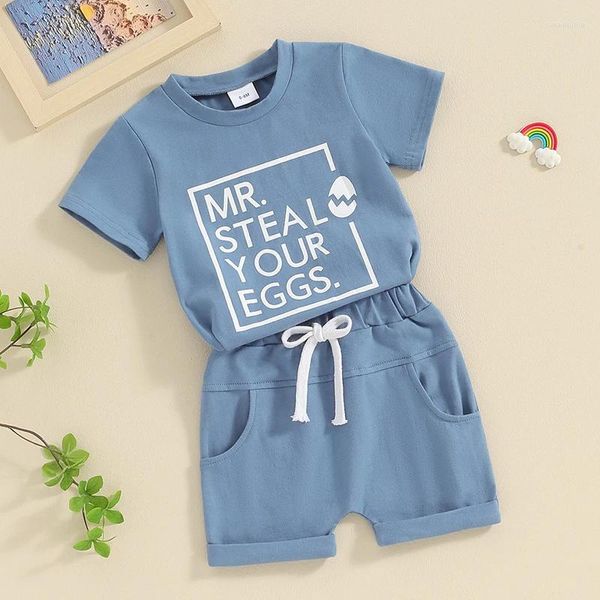 Set di abbigliamento per bambini abbigliamento estivo stampa stampare a maniche corte t-shirt pantaloncini set da bambino 2pcs Pasqua