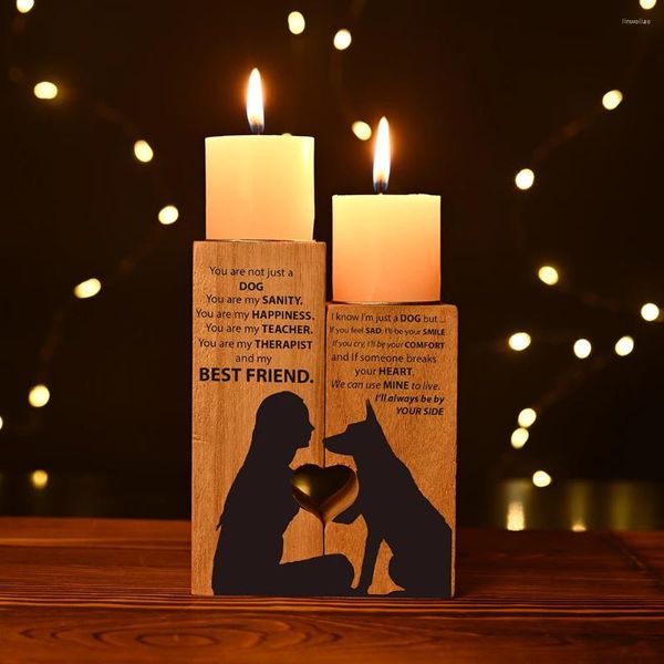 Titulares de vela feitos de madeira feita à mão Uma mulher e cão Holder Farmhouse Decor Gifts para 2024 Room