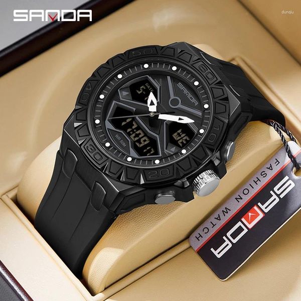 Armbanduhr Sanda Luxury Sport Watch 5Bar wasserdichte Dual Display Quarz Relogio Maskulino Männer Militärische digitale Uhren