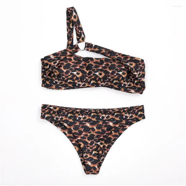 Frauen Badebekleidung Leopardenmuster Badeanzug Ringe sexy Verband Hollow Out Bikini Frauen zweiteiliger Strand Badeanzug Bikinis Tanga Sets Mujer