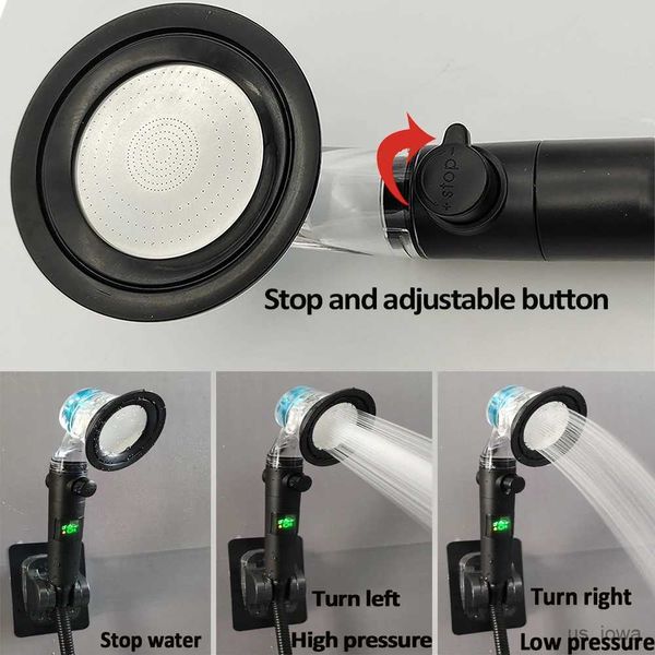 Badezimmer Duschköpfe Neue Temperatur Display Lüfter Turbo Propeller Duschkopf Hochdruck Wasser sparsamen Stopp Taste Handheld Badezimmer Duschkopf