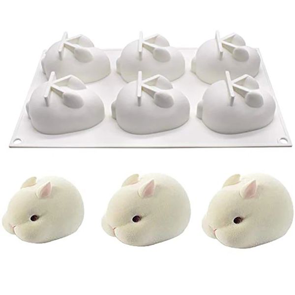 Moldes 3D Bunny Bunny Silicone Mold 6 Cavidade Rabbit Shape Chocolate Pudim