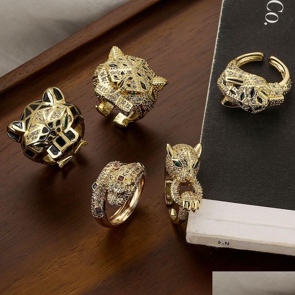 Bandringe kaufen hochwertiges Modes Statement Big Animal Ring für Frauen Girl Party Schmuck Goldfarbe Zirkon Leopard Open Großhandel D Dhi2x