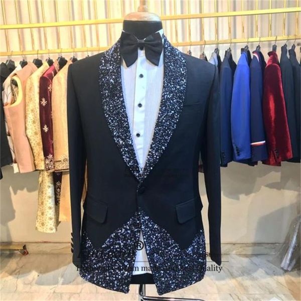 Erkekler Kıyafetler Parlak Sequin Erkekler 2 Parça Setleri Damat Düğün Smokin Erkek Balo Partisi Blazers Formal İnce Slim Fit Traje de Hombre Elegante