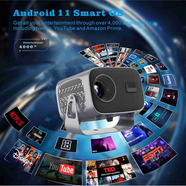 Projetores A10 Android 11 Mini Home Theater H713 Bt5.2 720p Projetos de vídeo portáteis Smart 3D Smart Mirror iOS 1080p 4K via HD