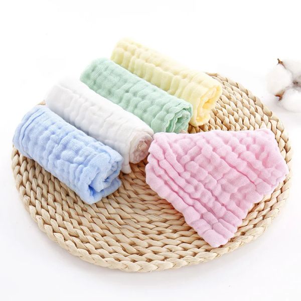 Produto 5pcs 30x30cm Toalhas de bebê toalhas de bebê face panoslina quadrados de algodão Limpagem de mão Gaze para tomar banho alimentar crianças lenço