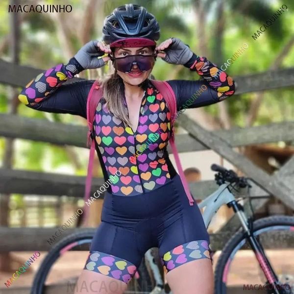 Rennsets Mountainbike Jumpsuit 2024 Brasilien Frauen Fahrrad Bodysuit Sommer Langarm Lycra Sonnenschutz Shorts Gel