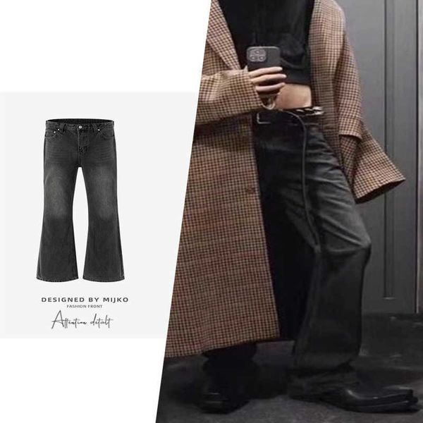 New Designer Bootcut Micro Muda de lama alargada calças tingidas masculas jeans pretos e cinza lavados