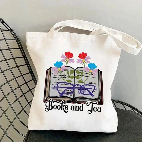 Totes Blumey Books Print Umhängetasche Resuleable Eco Tote Bags für Frauen mit großer Kapazität Käufer Vintage Student Gurt Gurt Leinwand Handtasche