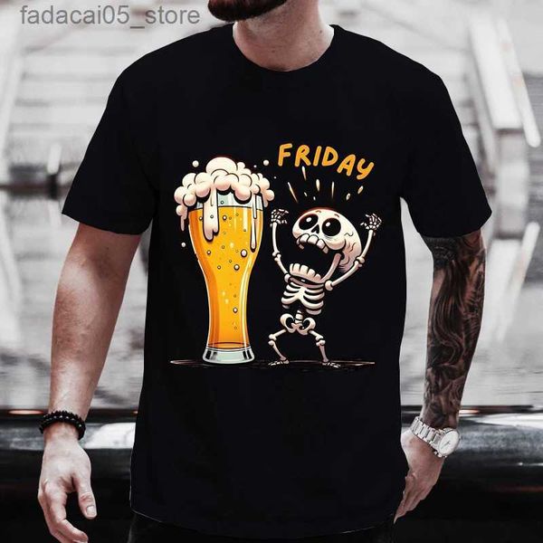 T-shirt maschile maglietta da uomo a maniche corta Top cranio divertimento venerdì Black Beer appassionato di abbigliamento Q240426