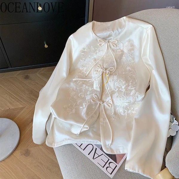 Jackets femininos Oceanlove cetim bordado para mulheres primavera outono em estilo chinês damasco choquetas vintage elegante femme