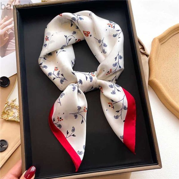 Schals hochwertiger Luxusmarkenschal passt passende Farbe Seidenschal Sommer Frauen 70x70cm Hijab Hair Band Schal Travel Handtuch Frauen Bandana D240426