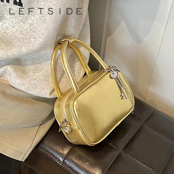 Totes mini sevimli pu deri omuz çanta çanta ve çantalar tasarımcı kadınlar 2024 Kore moda düz renkli altın zincir çapraz gövde