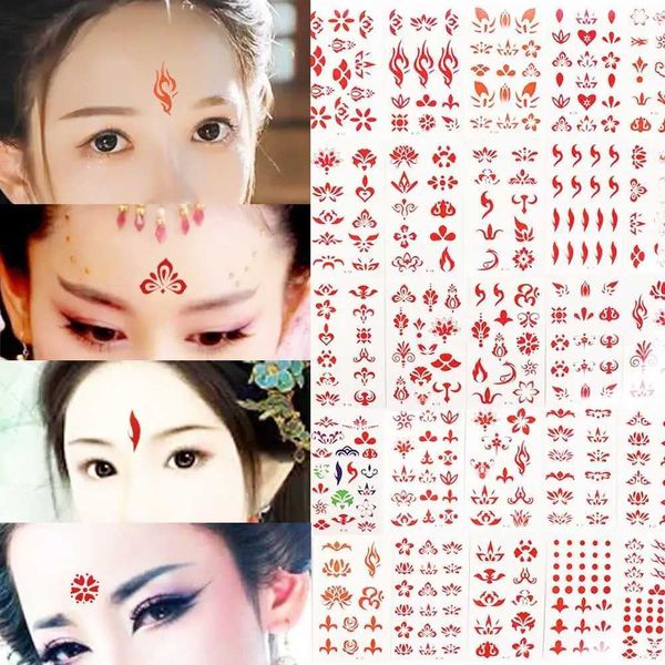 Tattoo Transfer 60pcs chinesischer Stil Blume Stirnstirn Aufkleber 3D Selbstklebender Schieber