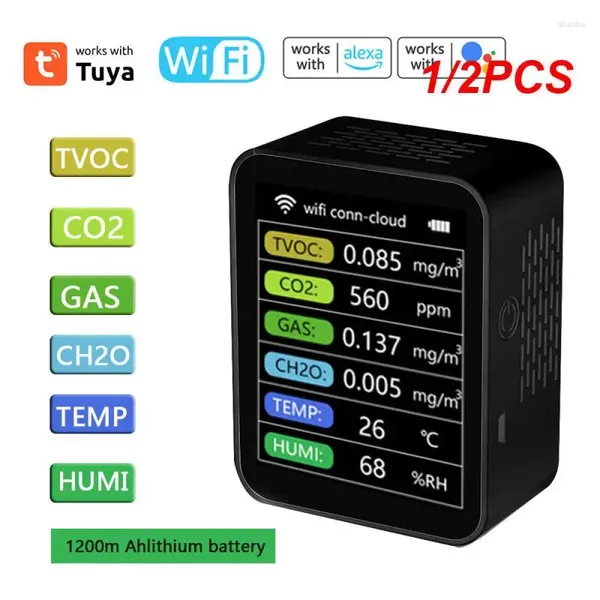 1/2pcs wifi 7 em 1 monitor de qualidade de ar inteligente TVOC hcho pm2.5 sensor digital do testador formaldeído detector de gás tuya