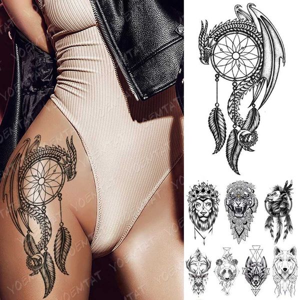 TRASFERITO TATTOO IN MODO IN MODO TEMPOLATO TATUOO AVOLTTORI DRAGONO LION TIGHE DREAM Catcher Tatto Panda Wolf Art ARM FINUNA TATUAGGI TATTOO DI TATUAGGI