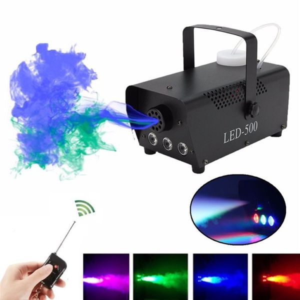 Máquina de fumaça de fumaça de fumaça de fumaça remota RGB de 500w Controle sem fio RGB ejetor de fumaça ejetor de fumaça LED de DJ da festa de DJ Light298p