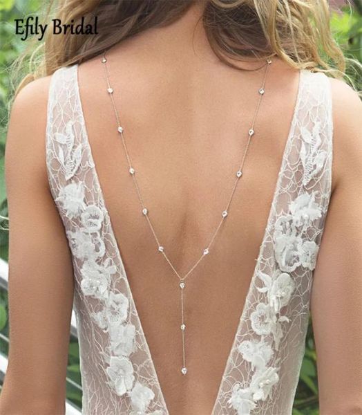 Ketten Efily -Strasskristall Braut Rückenkette Halskette für Frauen Rückenless Kleid Schmuck Silber Farbe Hochzeit Hintergrund Giftchai3852629