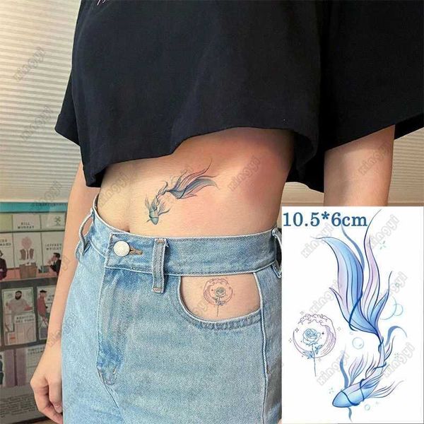 Trasferimento tatuaggio impermeabile tatuatore temporaneo adesivo grazioso goldfish luna rosa childrens braccio polso trasferimento di acqua tatto da tatuaggio da donna donna 240426