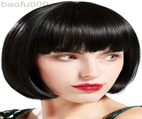 Suq 1920s Flapper Short Wig Great Gatsby Bobo Wig Black Wig Wig Flapper Costume Hair Accessorio L22080931388994216411