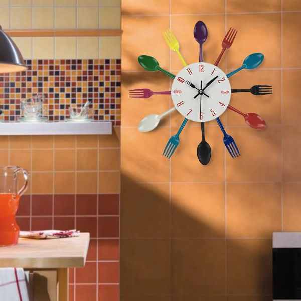 Saatler çok renkli saat yaratıcı tasarım ev dekorasyon bıçak takımı mutfak gereç kaşık çatal çatal saat duvar saati oturma odası yatak odası için