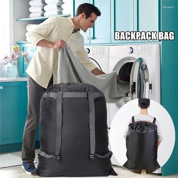 Alışveriş çantaları su geçirmez ağır hizmet backpack siyah bir beden polyester çamaşır torbası kamp seyahat spor büyük giyim depolama ditty