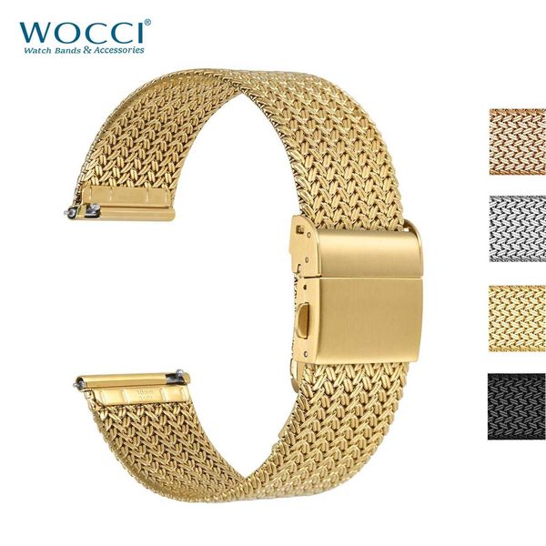 Assistir bandas WOCCi Metal Strap 316L Aço inoxidável 14mm 16mm 18mm 20mm 22mm Mesh feminino Strap 240424