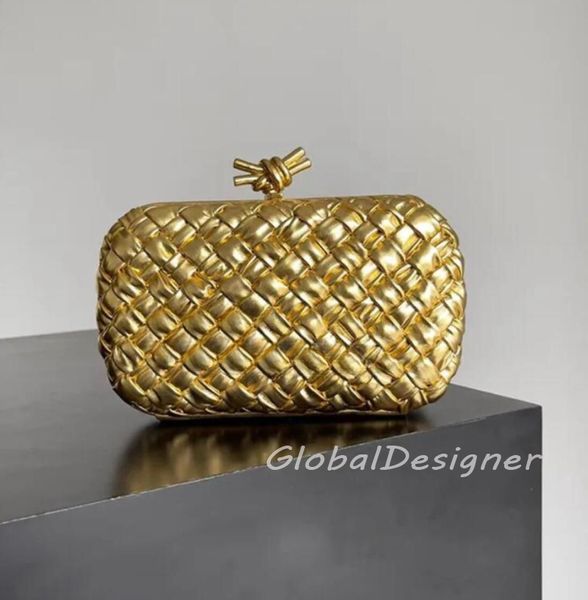 9a Designerinnen Frauen Clutch Bag Vintage Gold gewebte Geldbörse Abendbeutel Handtaschen Hochzeitskleid Party Lady Fashion Knotted Mini -Taschen Luxus Lederbox Sommer Silber 20.5 cm