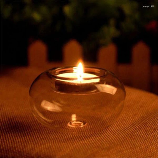 Candele rotonde Hollow Glass Light Holding Clear Candlestick Christmas Church Wedding Party Dinner