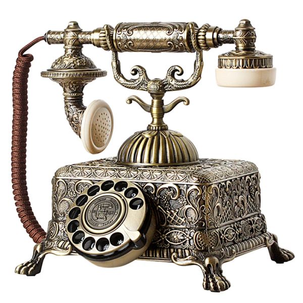 Acessórios Metal Metal Vintage Antigo Telefone Antigo e Lamente Fixo com Dial Rotaria para Decoração de Officeiros em casa Bronze Verde