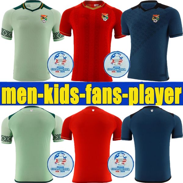 Novo 2024 2025 Jerseys de futebol da Bolívia Moreno Justiniano Vaca haquin Ramallo Sagredo Bejarano 24 25 Camisa de futebol da seleção nacional Home Away Red amarelo azul Bolívia