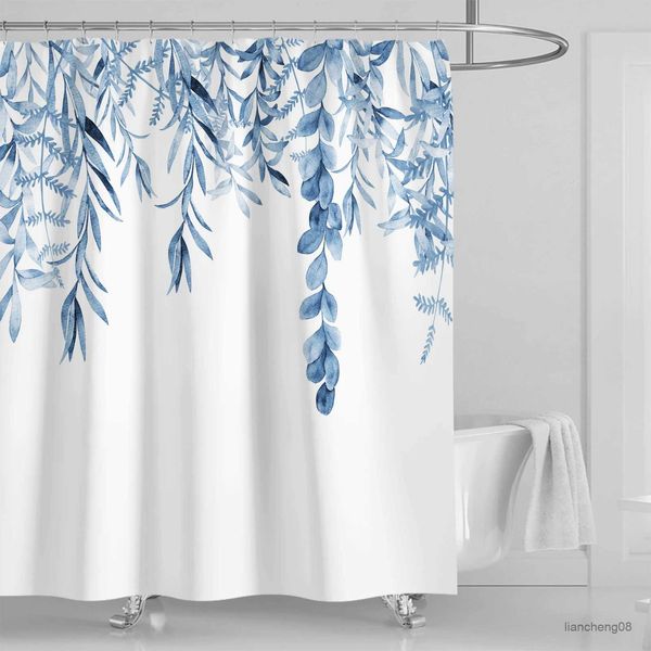 Cortinas de chuveiro folhas de aquarela na planta superior com cortina de chuveiro de decoração de banheiro floral 180*180cm