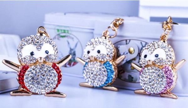 Cartoon Penguin Shape Chain Key Creative 3 Cores Diamond Metal Cute Cute Penguin Tecling Ring Saco Acessórios de moda 4573208