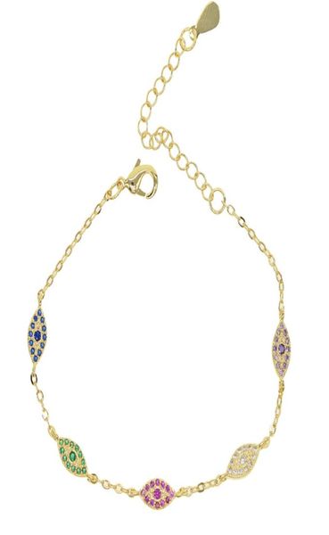 Trendy Red Green Blue Blu Turkish Evil Pave CZ Bracciale Gold Eye Gold Regolable Female Party Gioielli9183618