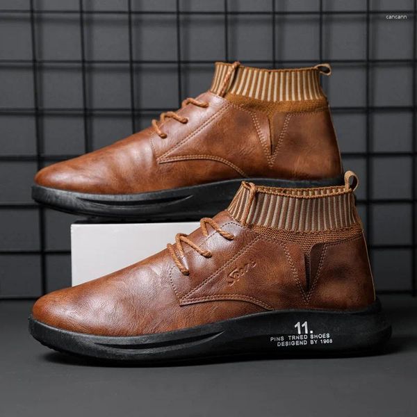Sapatos casuais homens couro outono/inverno respirável botas curtas renda de moda masculina vestido de negócios