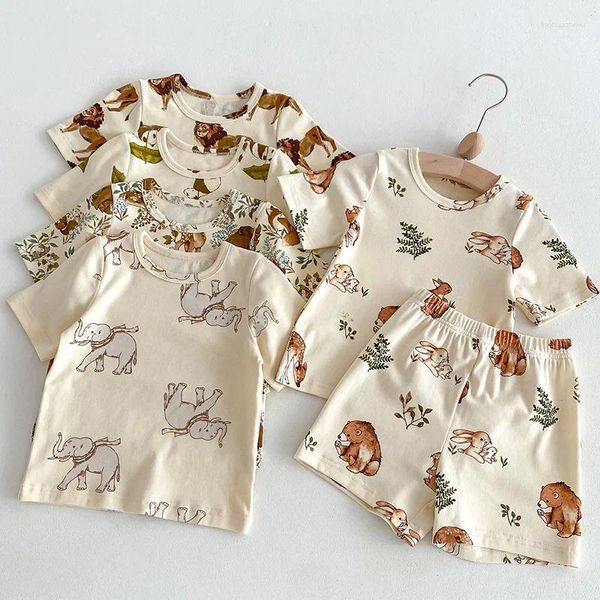 Одежда наборы Miniainis летние девочки для животных шорт для печати футболка 2 шорты 2 куски для мальчиков хлопковые наборы детей в стиле природы одежда