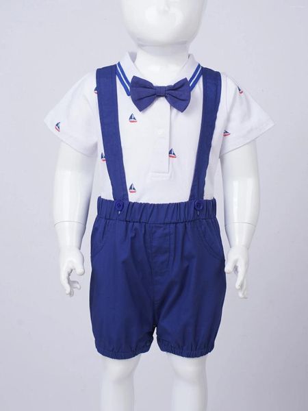 Set di abbigliamento per bambini Battismo Costume Shorting Curnodown Collar Gener con pantaloncini per la sospensione Regalo per la doccia a battesimo