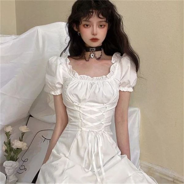 Корейская мода белые мини -платья Женщины