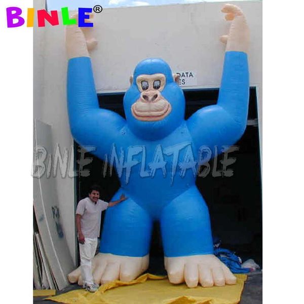 Venda de fábrica com 4,8m de altura de macaco gigante azul de altura com um balão de gorila inflável de rosto feliz para promoção