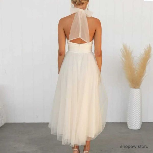 Basic Casual Kleider formelle Halterneck-Kleid A-Line-Abendkleid eleganter Schnür-up-Hochkragen Abendkleid mit mehrschichtiger Mesh Saum für Brautjungfer