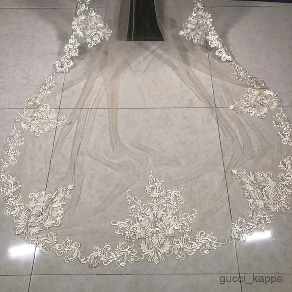 Hochzeitshaarschmuck echtes Bild Champagner 3m 1l Weiße Elfenbein Brautkathedrale Länge Schleier Spitze appliziert Lange Hochzeit kostenlos Kamm Cus Made Schleier