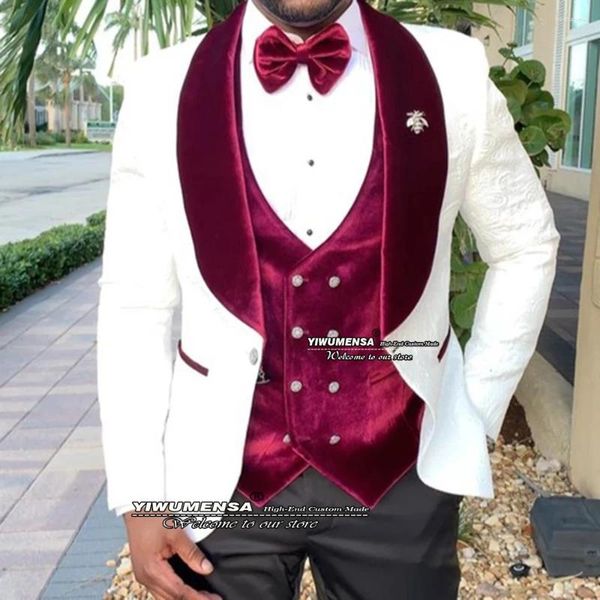 Ternos masculinos Tuxedos de noivo elegante 3 peças Floral Jacquard Jacket Colet Pants Formal Party Business Prom Blazer Sets