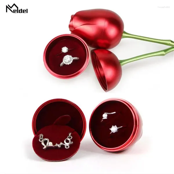 Flores decorativas Meldel Red Rose Metal Simulation Flow Bud Box Immortal for Love Confession Day's Wedding Deco