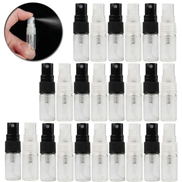 Garrafas 50pcs 2ml 3ml 5ml 7ml 10ml Vidro de vidro vazio frascos de vidro de vidro frascos portáteis Mini Perfume Atomizador Garrafas Recarregáveis Viagem