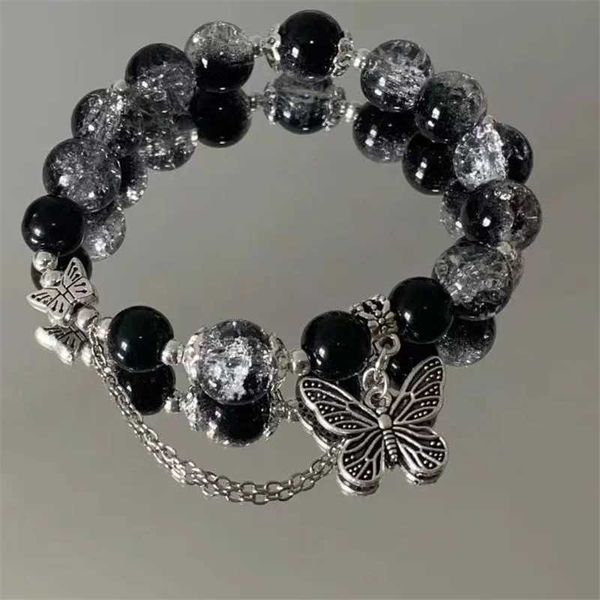 Perlen neu gestaltete schwarze Kristallperlenarmband für Frauen elegante Schmetterlingsanhänger Girl Party Schmuckzubehör geeignet